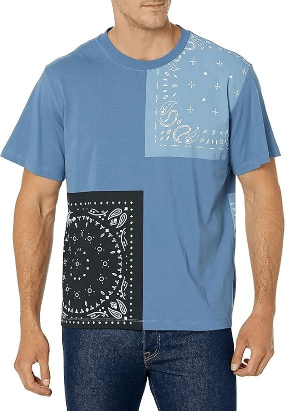 Club Monaco Bandana Patchwork Tee Blue Cotton men's XL NEW
